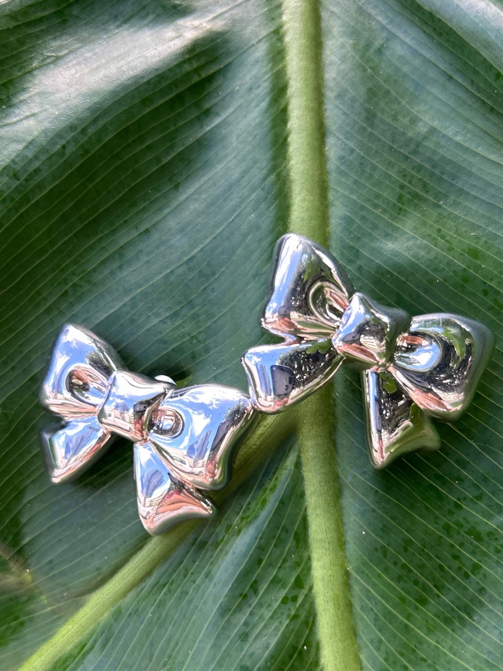 Sterling silver large Butterfly Ribbon Butterfly bow silver stud posted earrings